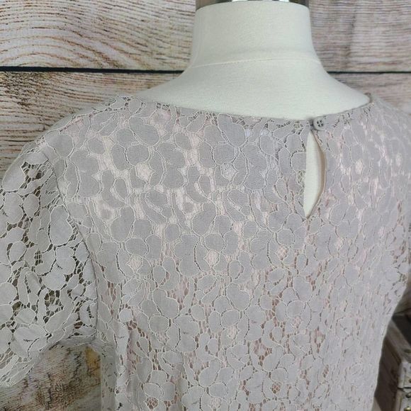 Cynthia Rowley Taupe Lace Overlay Tee Medium - Picture 2 of 3